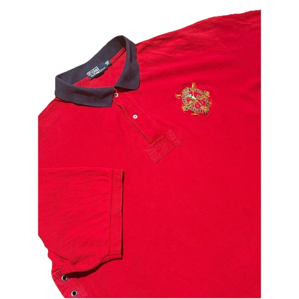 Vintage Polo Ralph Lauren 4XLT Red Crest Polo Shirt New York Quality Rugby 90s